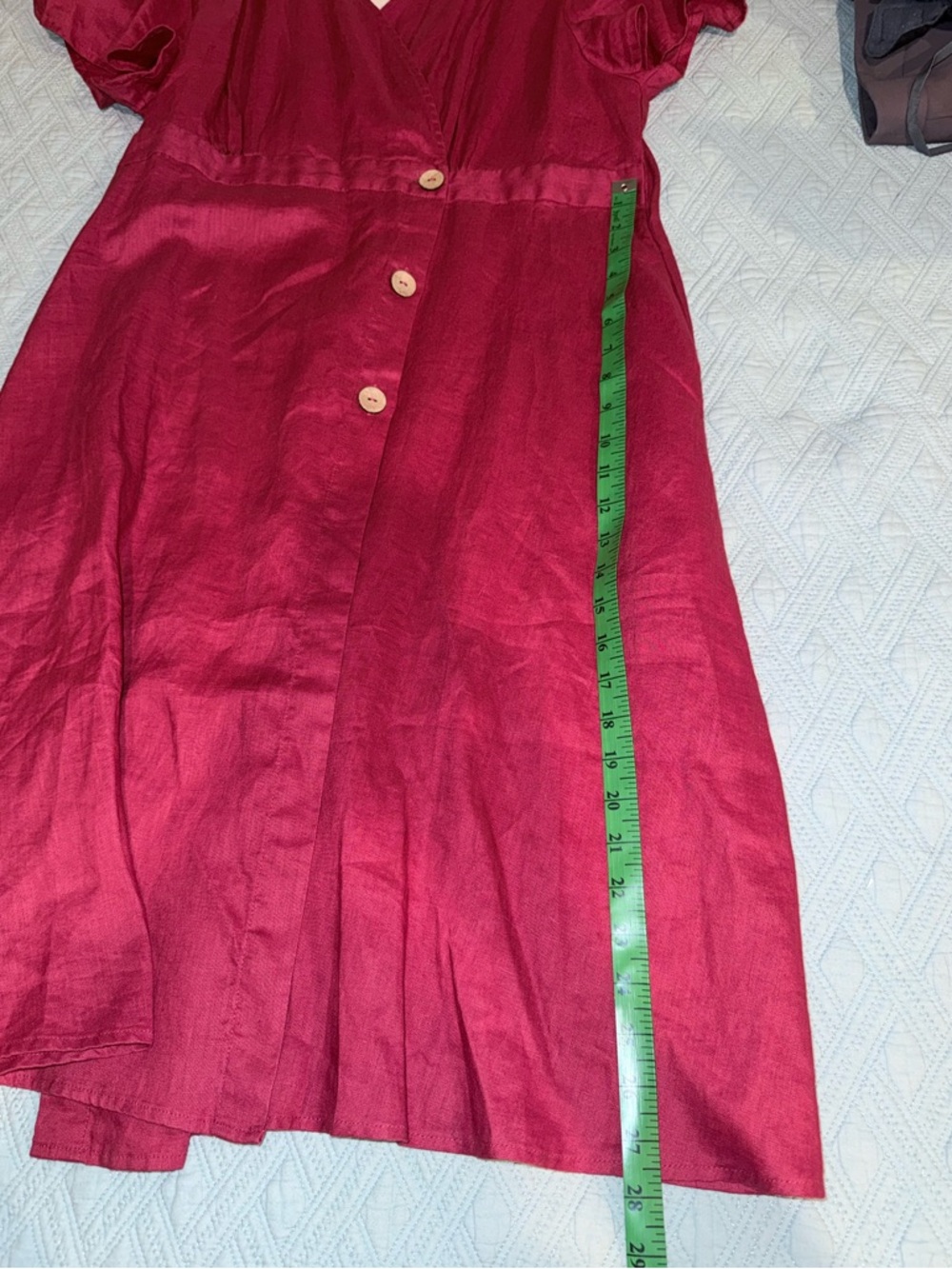 Linen Raspberry Wrap-Style Midi Dress - Picture 8 of 9